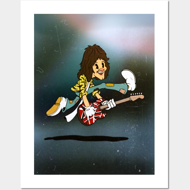 Eddie Van Halen 1930s rubberhose cuphead cartoon style T-Shirt Wall Art by Kevcraven